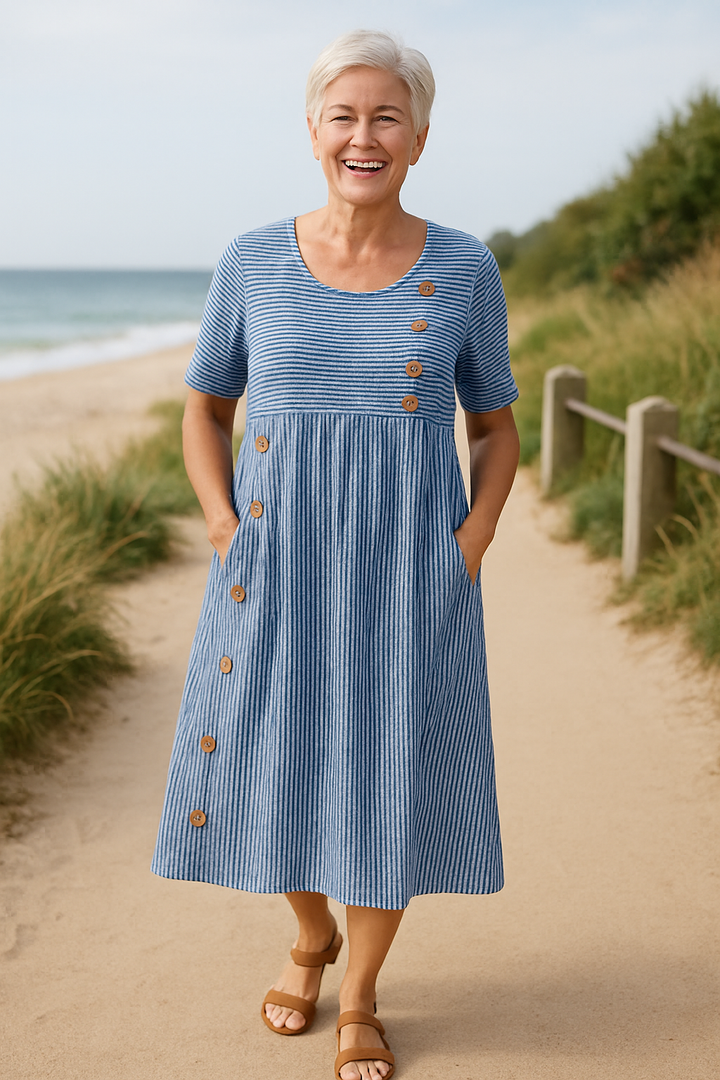 Britt | Striped Midi Dress – Effortless Comfort, Everyday Confidence