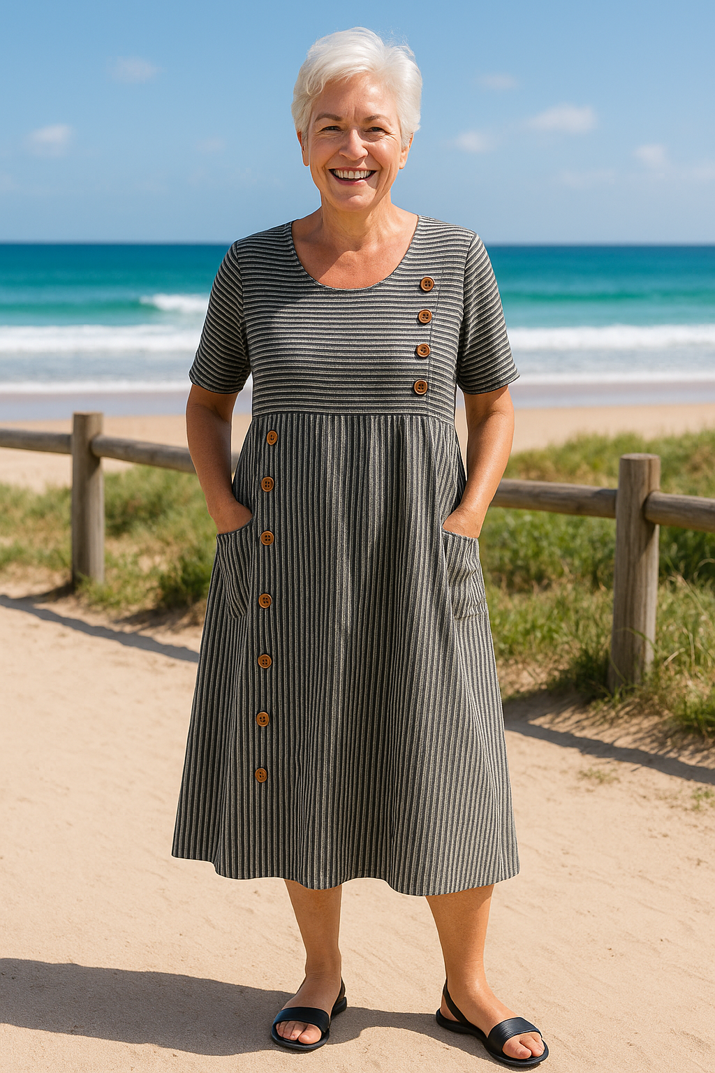 Britt | Striped Midi Dress – Effortless Comfort, Everyday Confidence